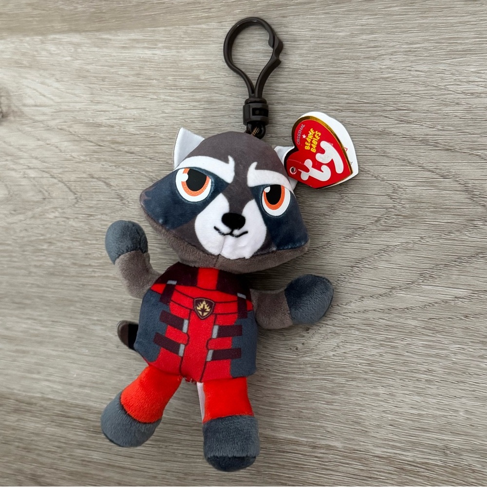 Marvel Rocket Raccoon TY Plush Clip Keychain Guardians Galaxy NWT
